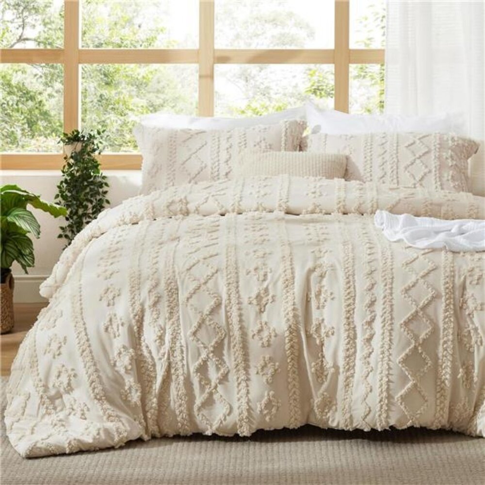 Boho Comforter Set Queen Size - Beige Boho Bed Set, GentleSoft™